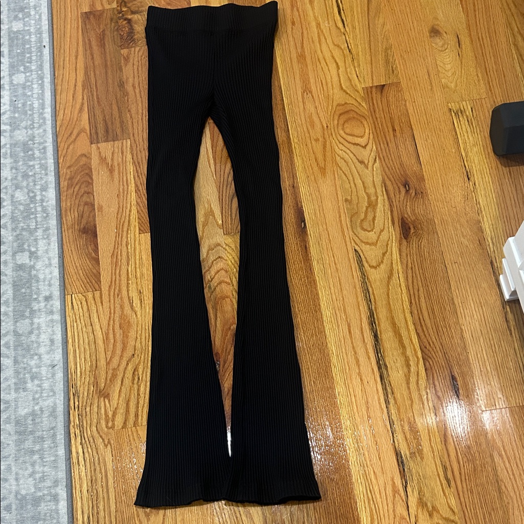 Helmut Lang Black Ribbed Flared Leggings